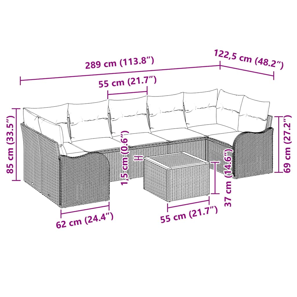 Conjunto de Sofá de Jardim 8 pcs Preto Rattan Sintético