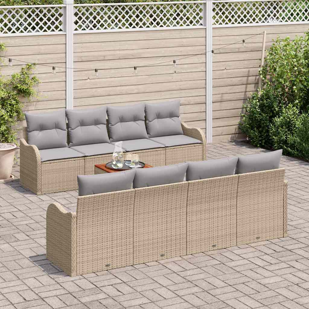 Conjunto de Sofá de Jardim 9 pcs Bege Rattan Sintético