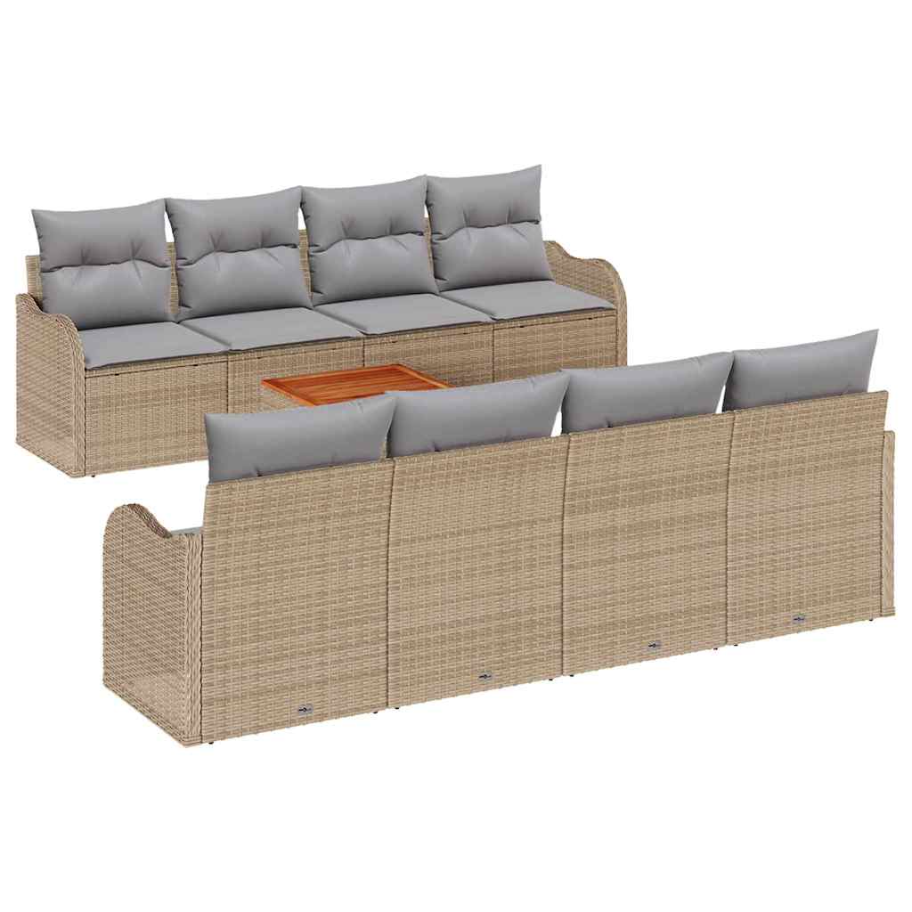 Conjunto de Sofá de Jardim 9 pcs Bege Rattan Sintético