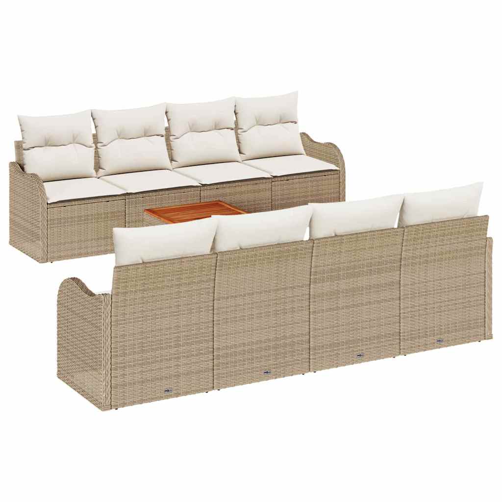Conjunto de Sofá de Jardim 9 pcs Bege Rattan Sintético
