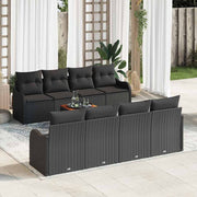 Conjunto de Sofá de Jardim 9 pcs Preto Rattan Sintético