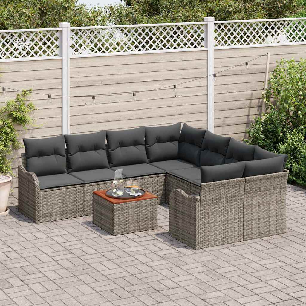 Conjunto de Sofá de Jardim 9 pcs Cinzeto Rattan Sintético
