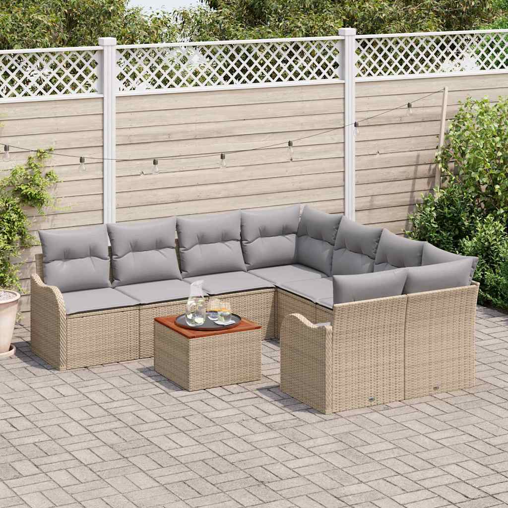 Conjunto de Sofá de Jardim 9 pcs Bege Rattan Sintético
