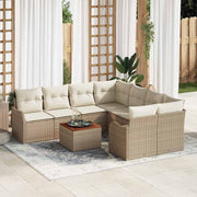Conjunto de Sofá de Jardim 9 pcs Bege Rattan Sintético
