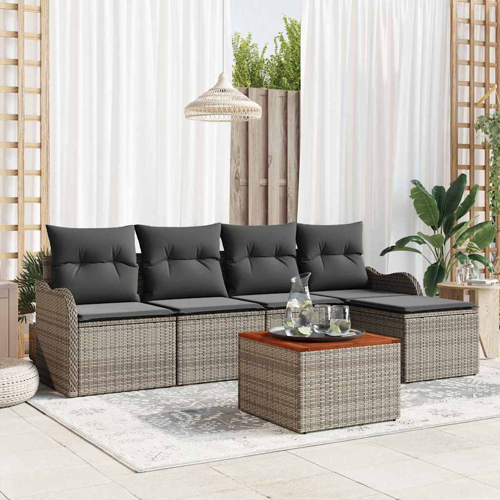 Conjunto de Sofá de Jardim 6 pcs Cinzeto Rattan Sintético