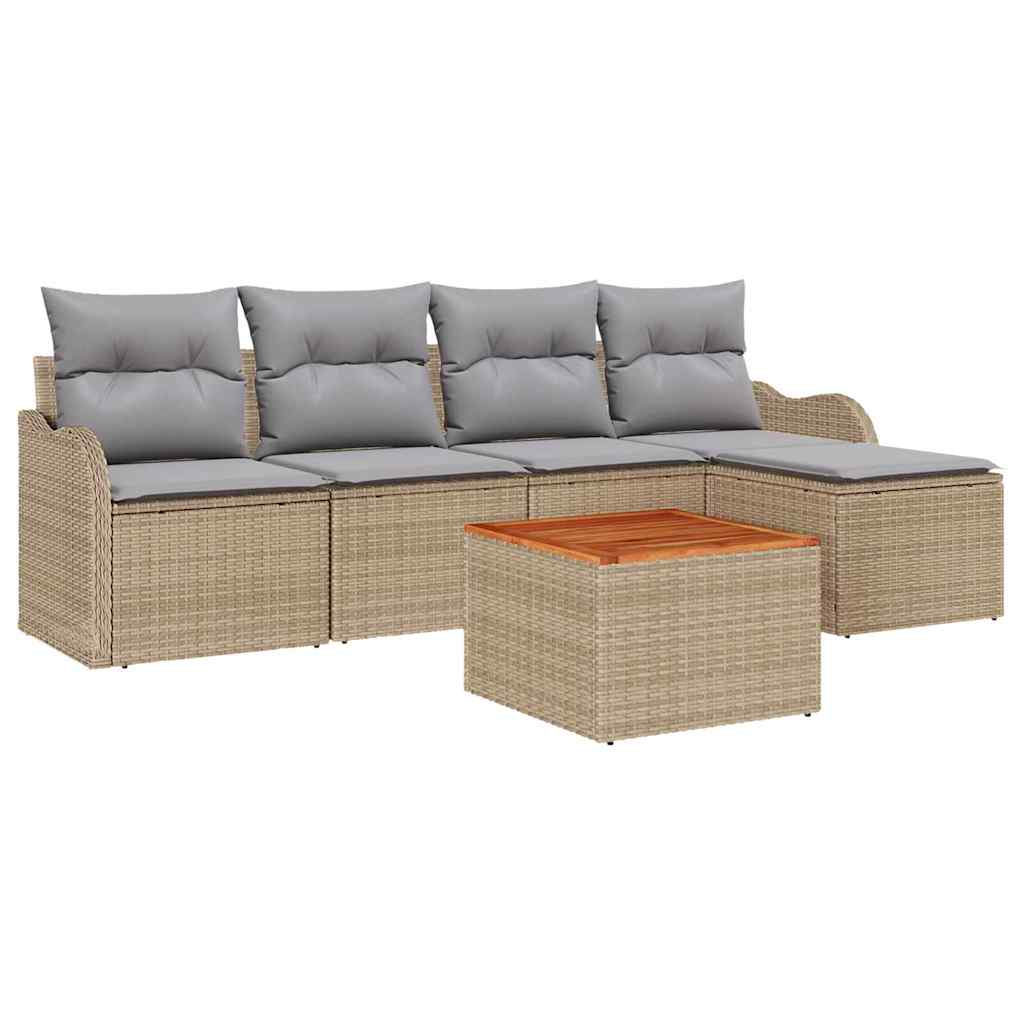 Conjunto de Sofá de Jardim 6 pcs Bege Rattan Sintético