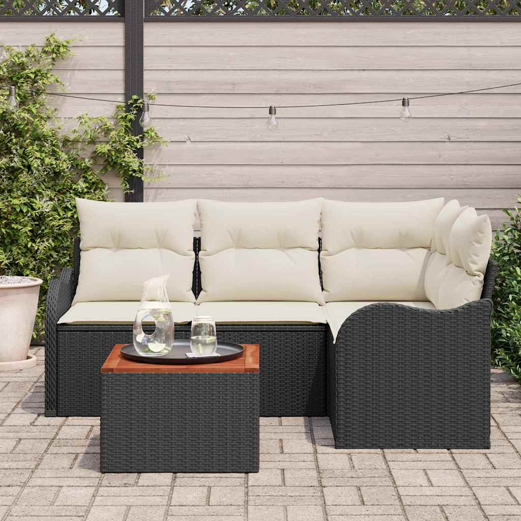 Conjunto de Sofá de Jardim 5 pcs Preto Rattan Sintético