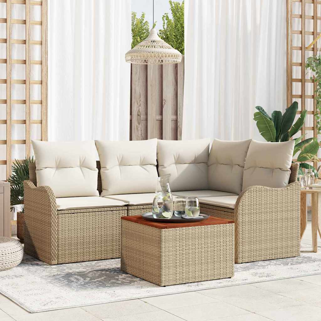 Conjunto de Sofá de Jardim 5 pcs Bege Rattan Sintético