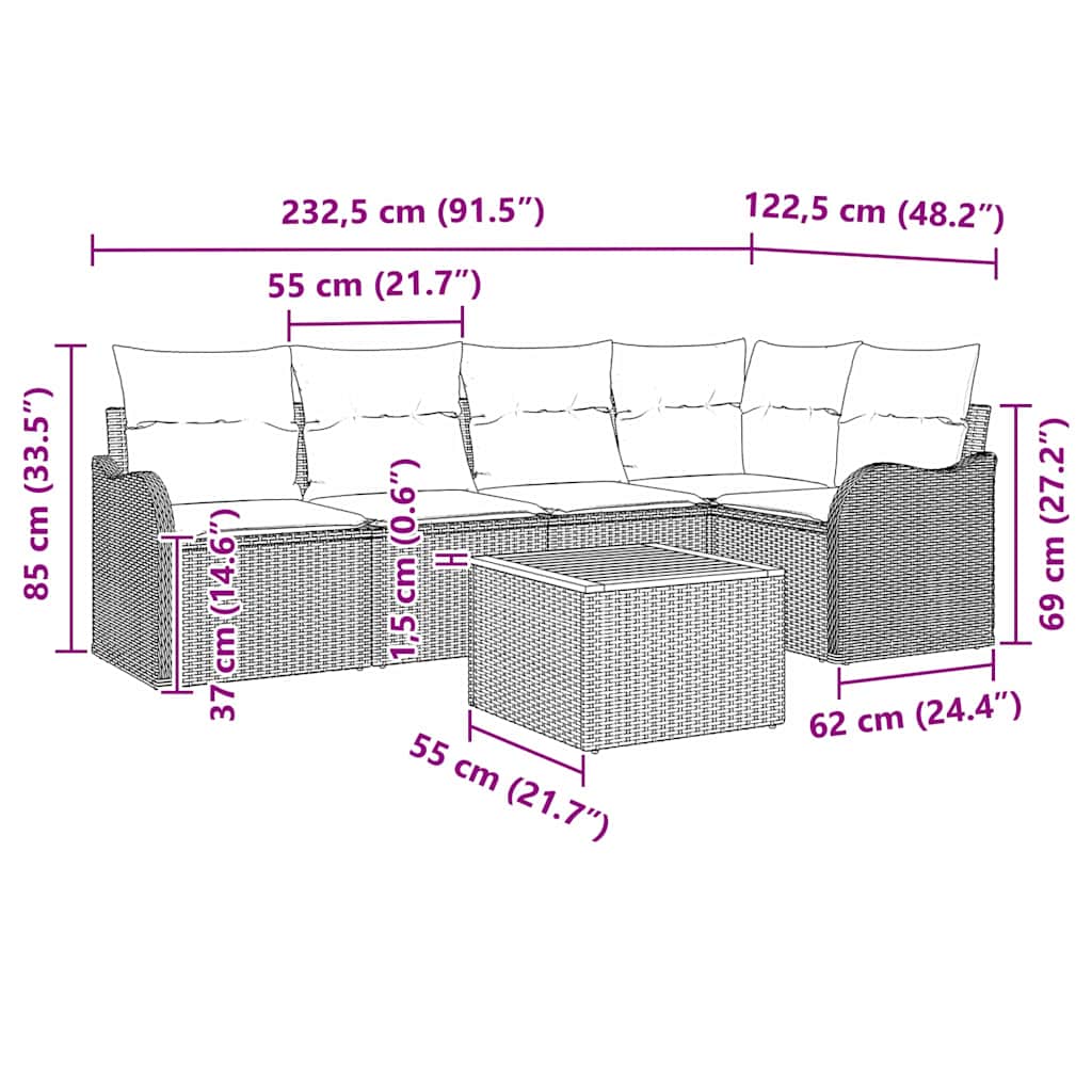 Conjunto de Sofá de Jardim 6 pcs Cinzeto Rattan Sintético