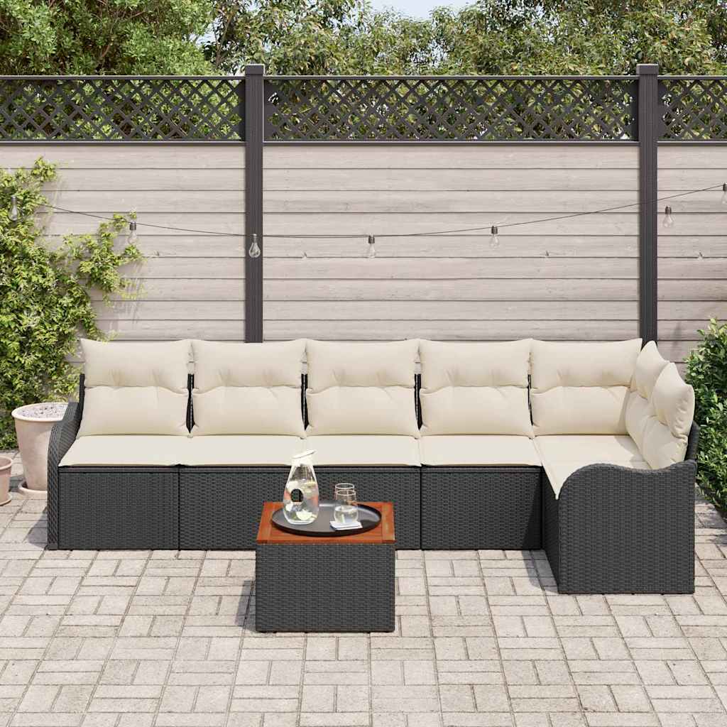 Conjunto de Sofá de Jardim 7 pcs Preto Rattan Sintético