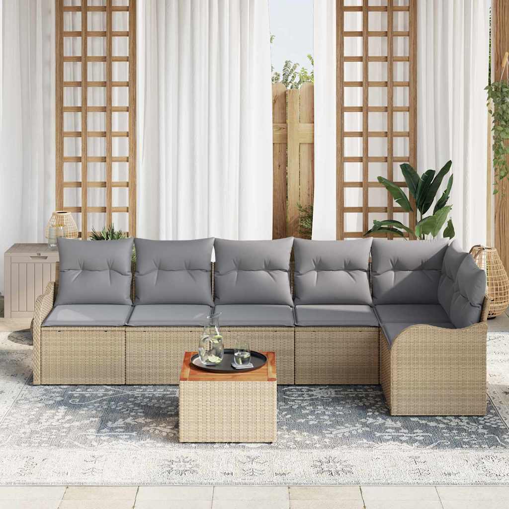 Conjunto de Sofá de Jardim 7 pcs Bege Rattan Sintético