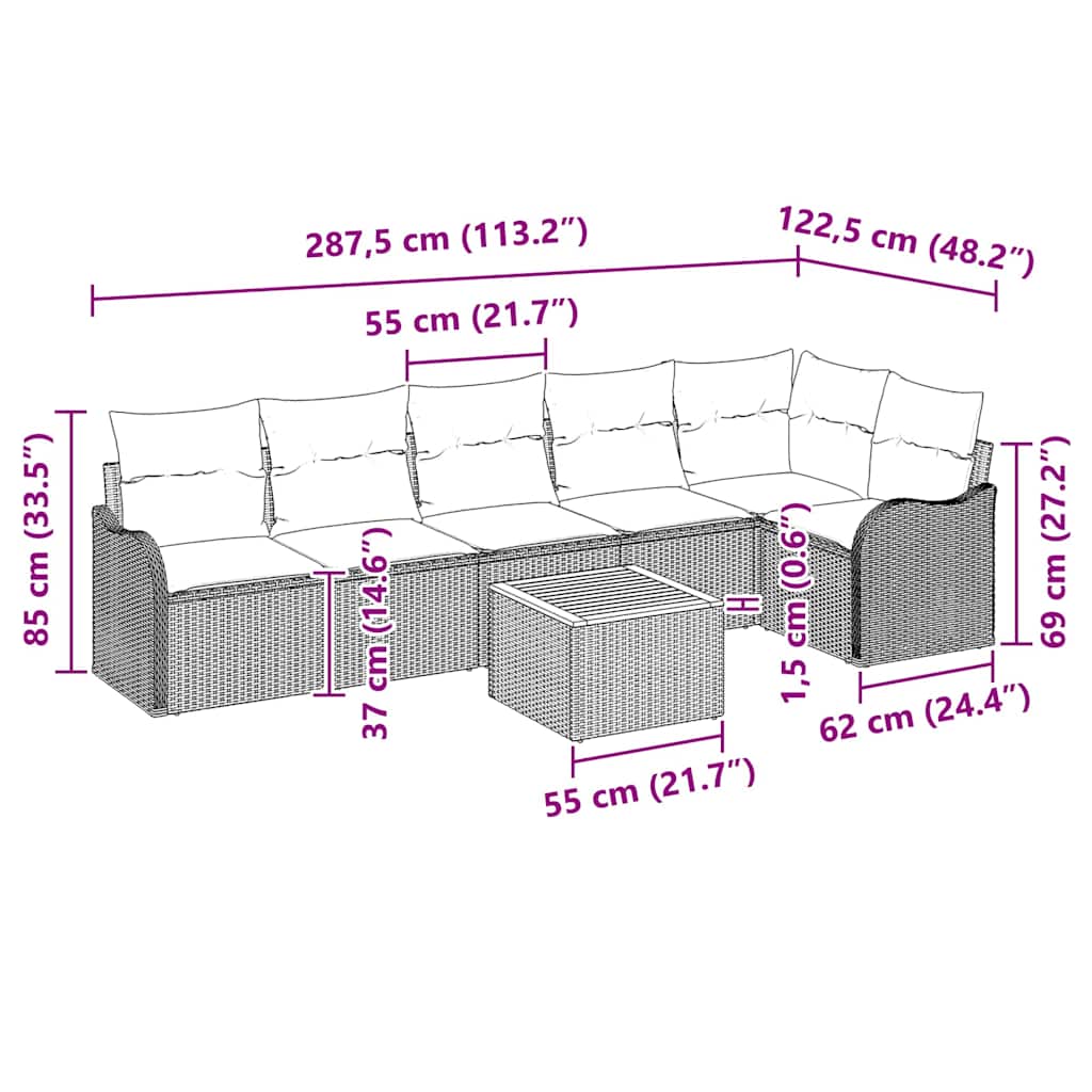 Conjunto de Sofá de Jardim 7 pcs Bege Rattan Sintético