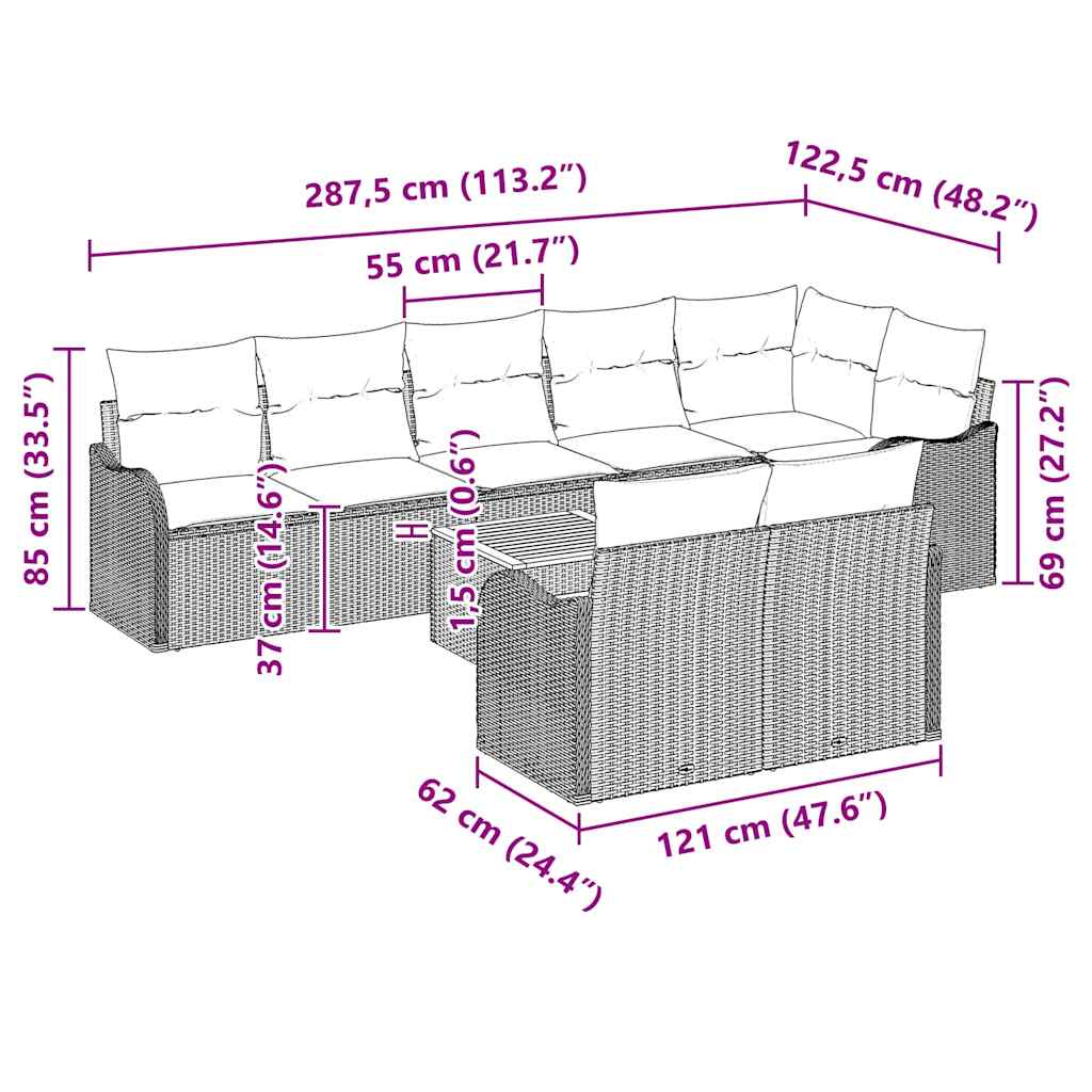 Conjunto de Sofá de Jardim 9 pcs Cinzeto Rattan Sintético