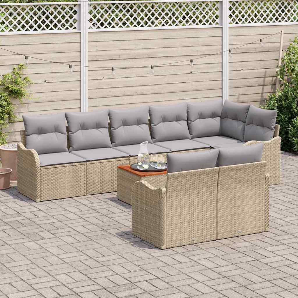Conjunto de Sofá de Jardim 9 pcs Bege Rattan Sintético