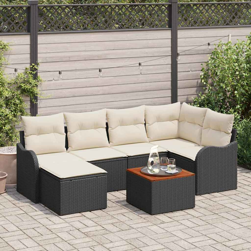 Conjunto de Sofá de Jardim 7 pcs Preto Rattan Sintético