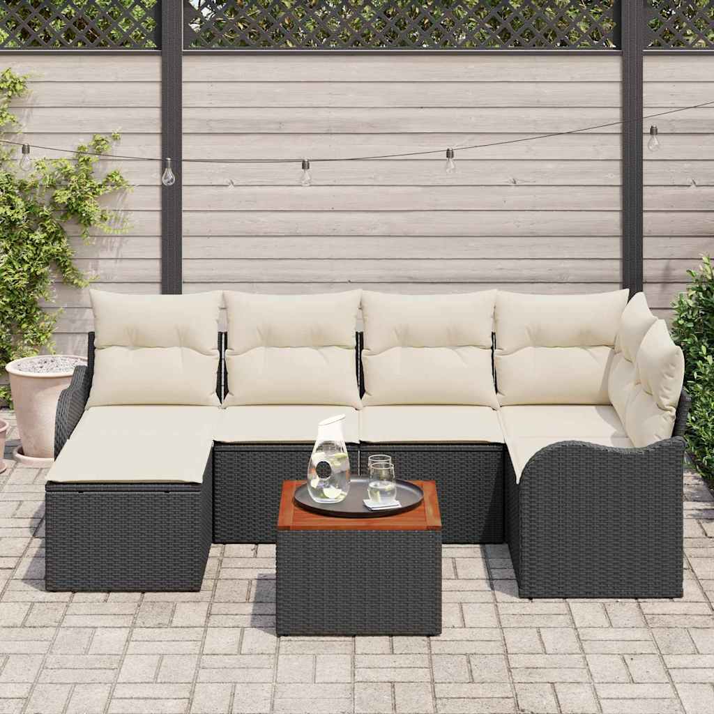 Conjunto de Sofá de Jardim 7 pcs Preto Rattan Sintético