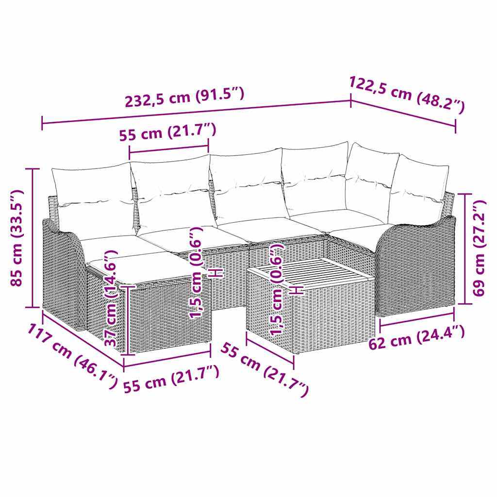 Conjunto de Sofá de Jardim 7 pcs Cinzeto Rattan Sintético