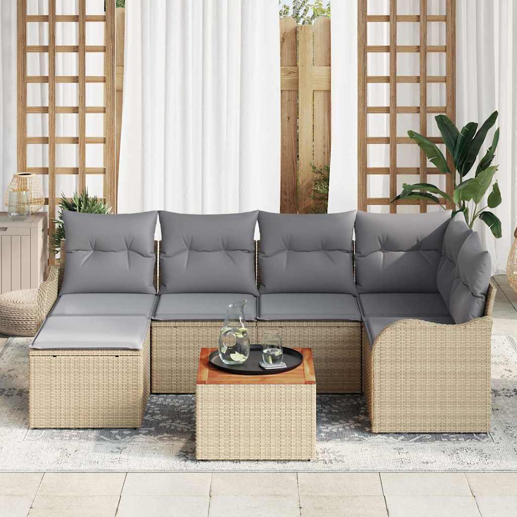 Conjunto de Sofá de Jardim 7 pcs Bege Rattan Sintético