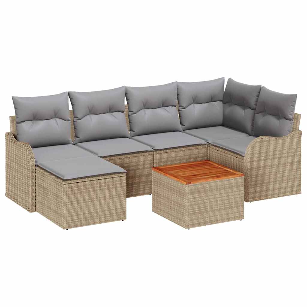 Conjunto de Sofá de Jardim 7 pcs Bege Rattan Sintético