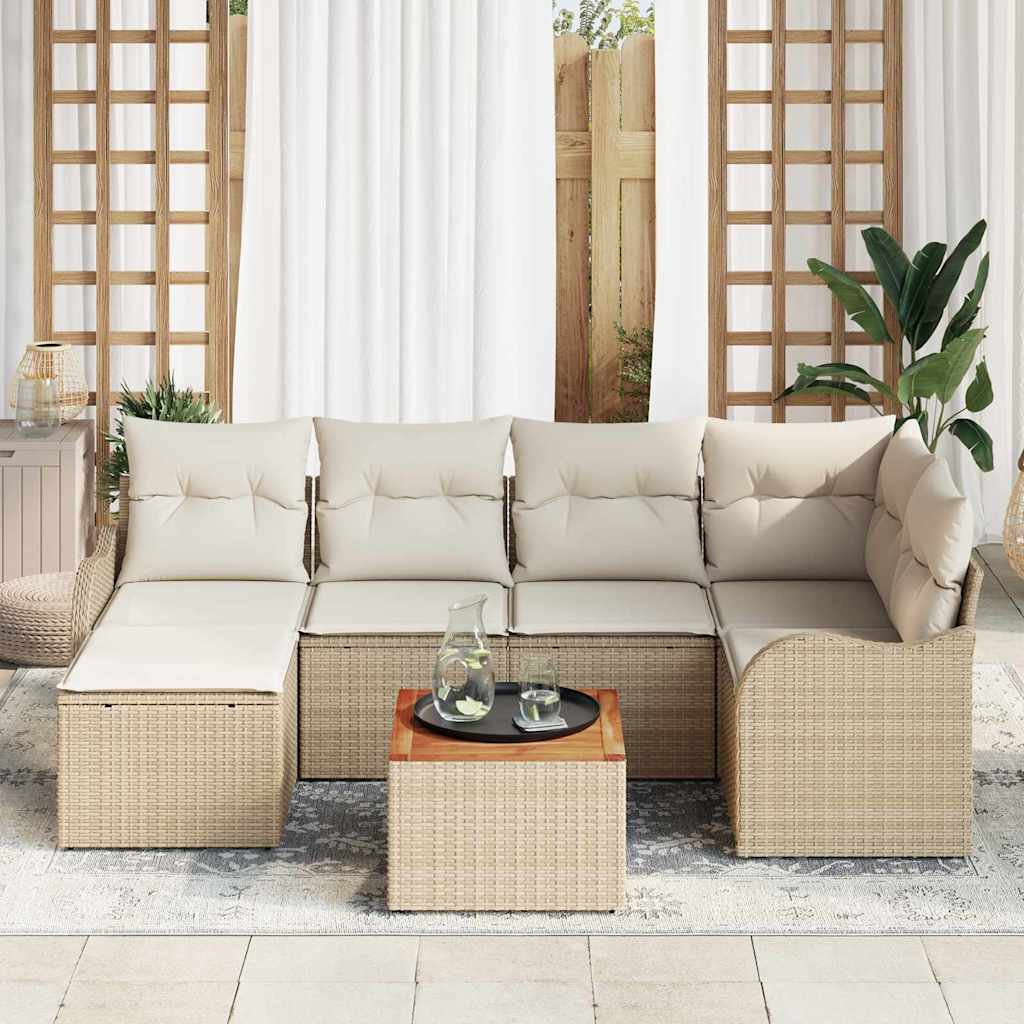 Conjunto de Sofá de Jardim 7 pcs Bege Rattan Sintético
