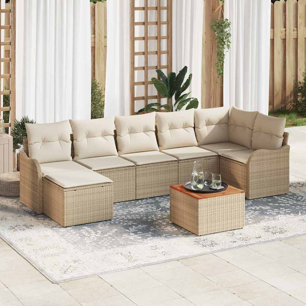 Conjunto de Sofá de Jardim 8 pcs Bege Rattan Sintético
