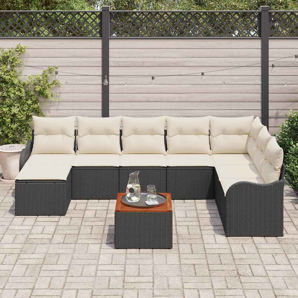 Conjunto de Sofá de Jardim 9 pcs Preto Rattan Sintético