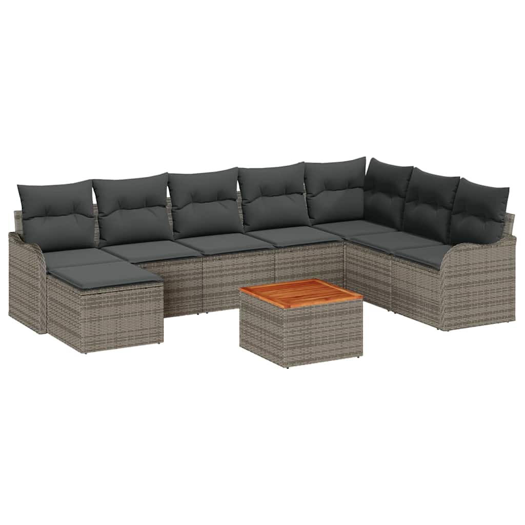 Conjunto de Sofá de Jardim 9 pcs Cinzeto Rattan Sintético