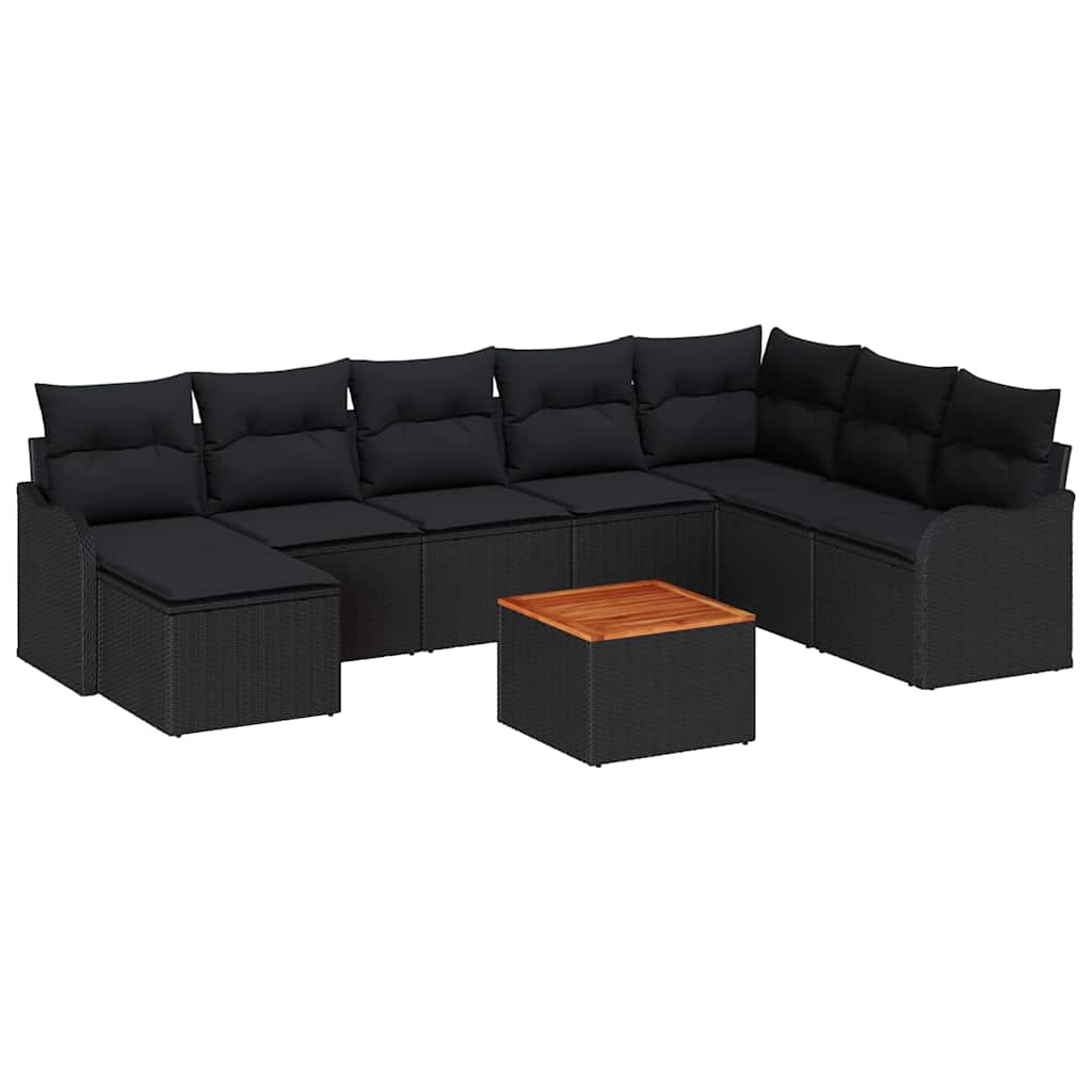 Conjunto de Sofá de Jardim 9 pcs Preto Rattan Sintético