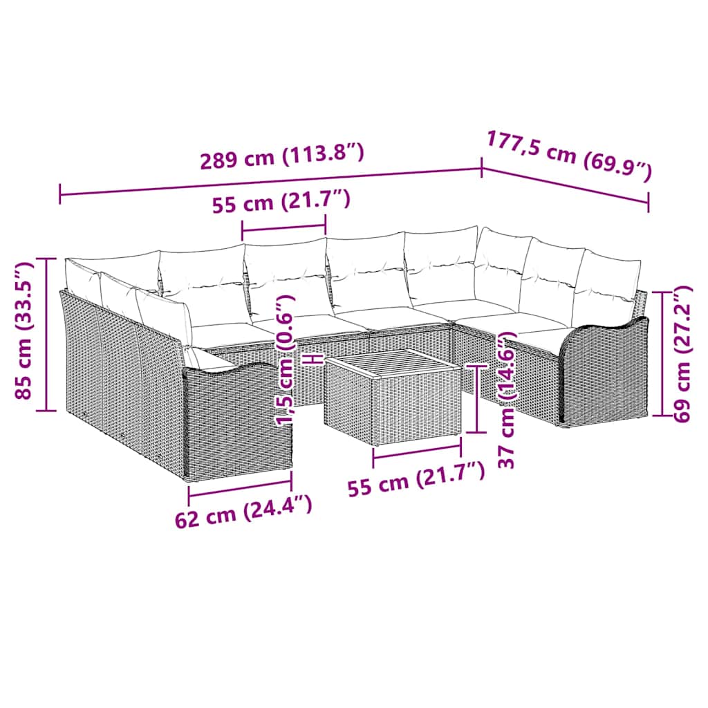 Conjunto de Sofá de Jardim 10 pcs Preto Rattan Sintético
