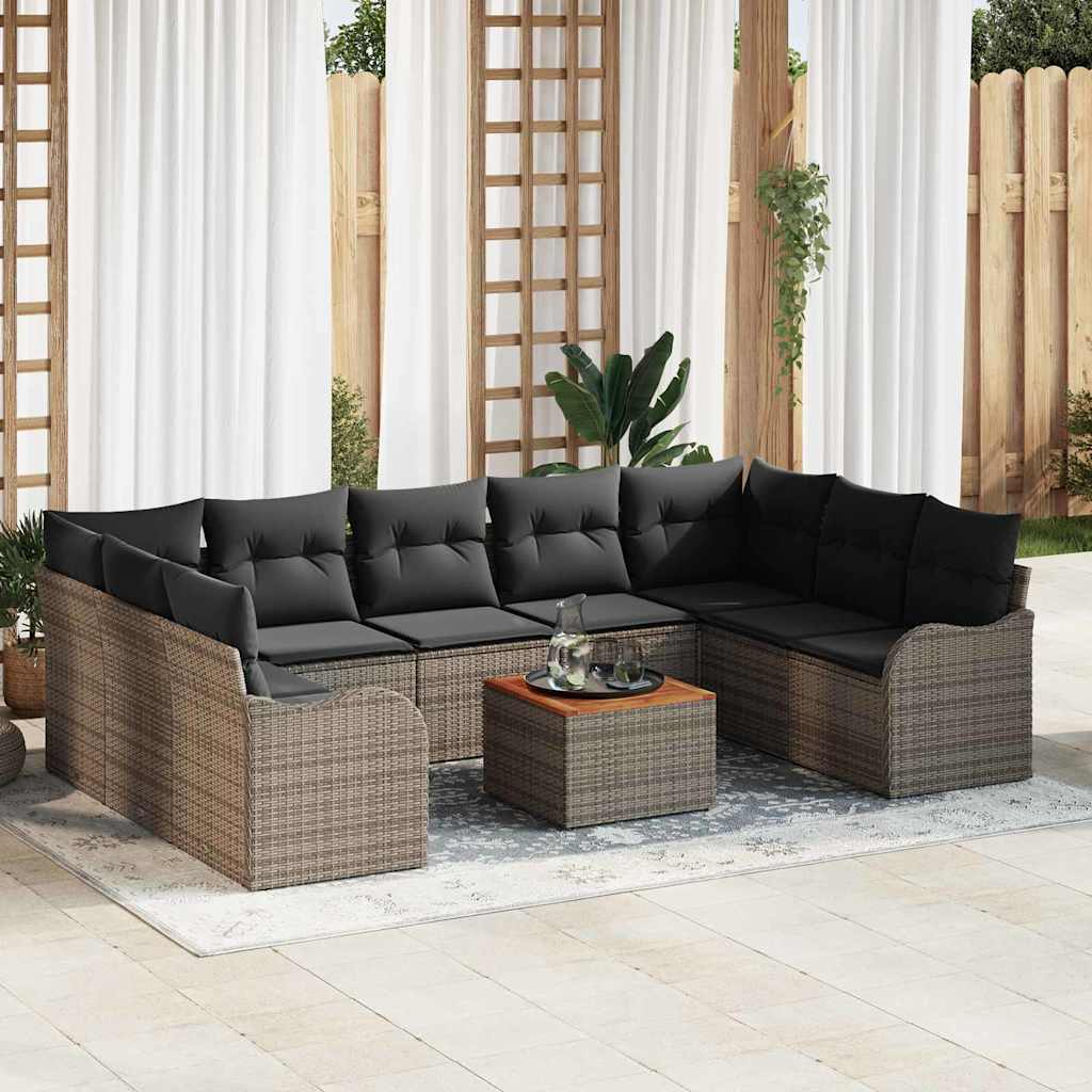 Conjunto de Sofá de Jardim 10 pcs Cinzeto Rattan Sintético
