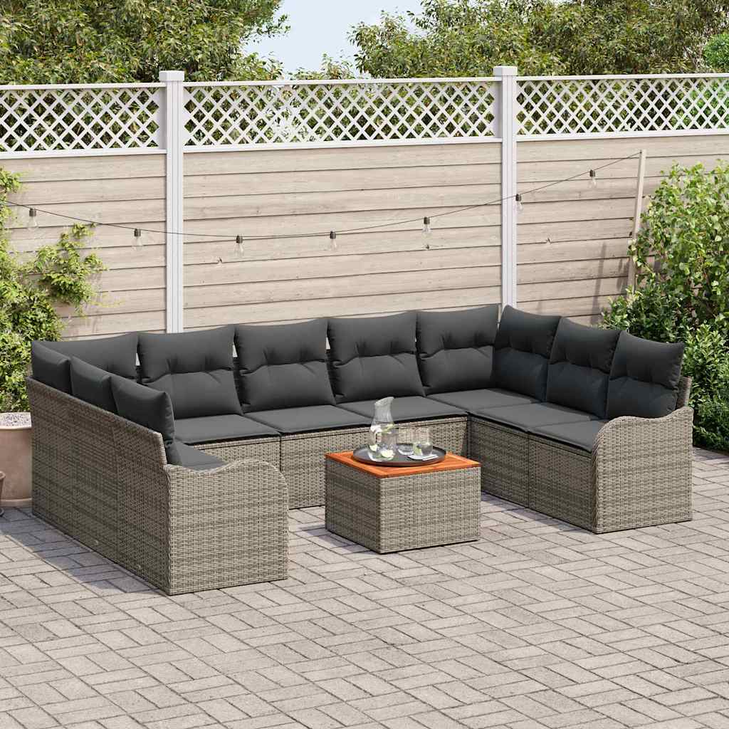 Conjunto de Sofá de Jardim 10 pcs Cinzeto Rattan Sintético
