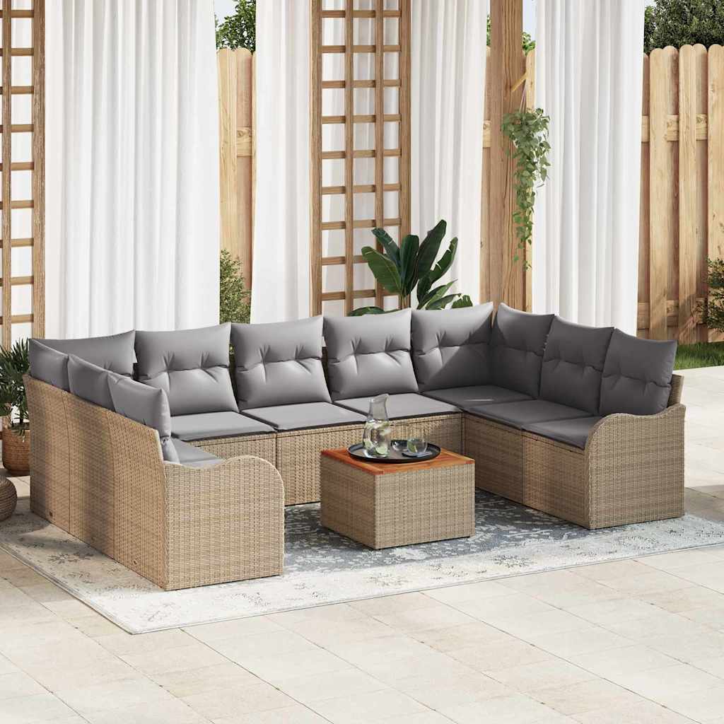 Conjunto de Sofá de Jardim 10 pcs Bege Rattan Sintético