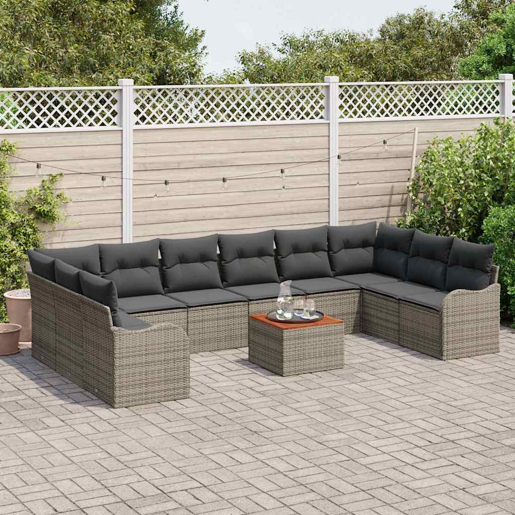 Conjunto de Sofá de Jardim 11 pcs Cinzeto Rattan Sintético