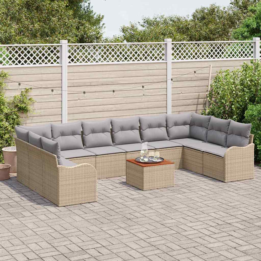 Conjunto de Sofá de Jardim 11 pcs Bege Rattan Sintético