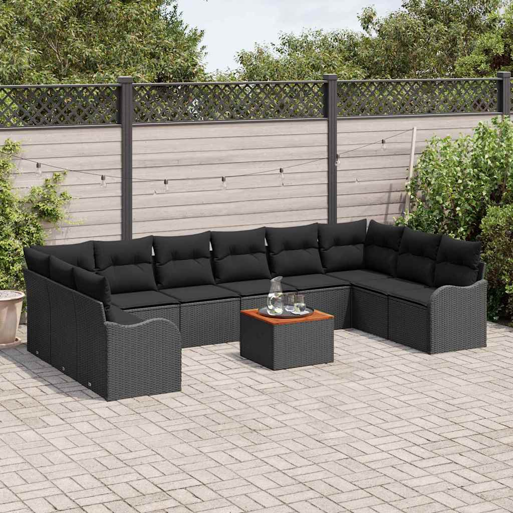 Conjunto de Sofá de Jardim 11 pcs Preto Rattan Sintético