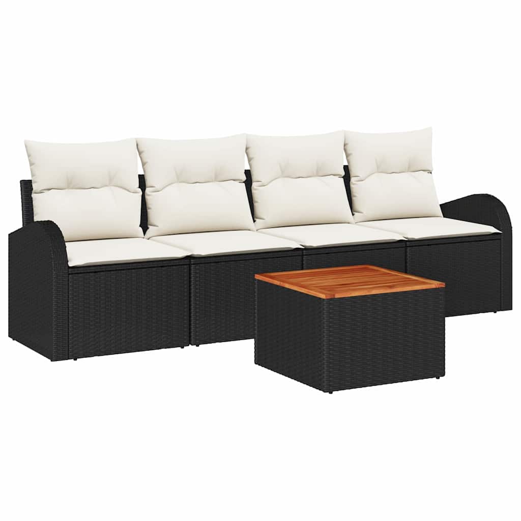 Conjunto de Sofá de Jardim 5 pcs Preto Rattan Sintético