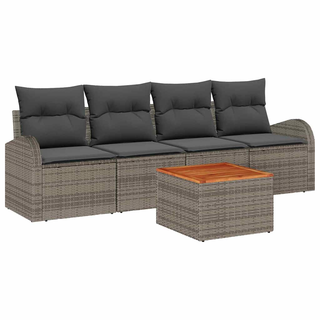 Conjunto de Sofá de Jardim 5 pcs Cinzeto Rattan Sintético