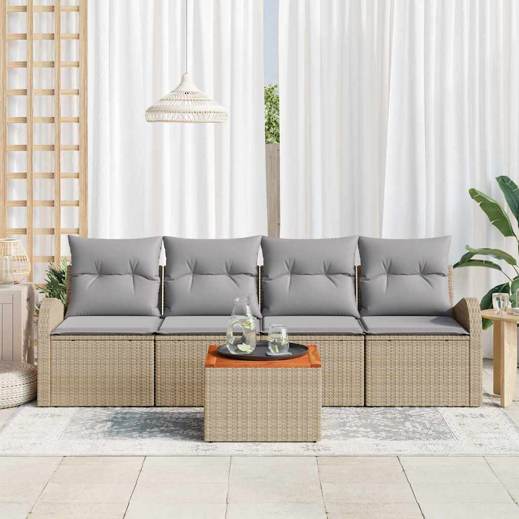 Conjunto de Sofá de Jardim 5 pcs Bege Rattan Sintético