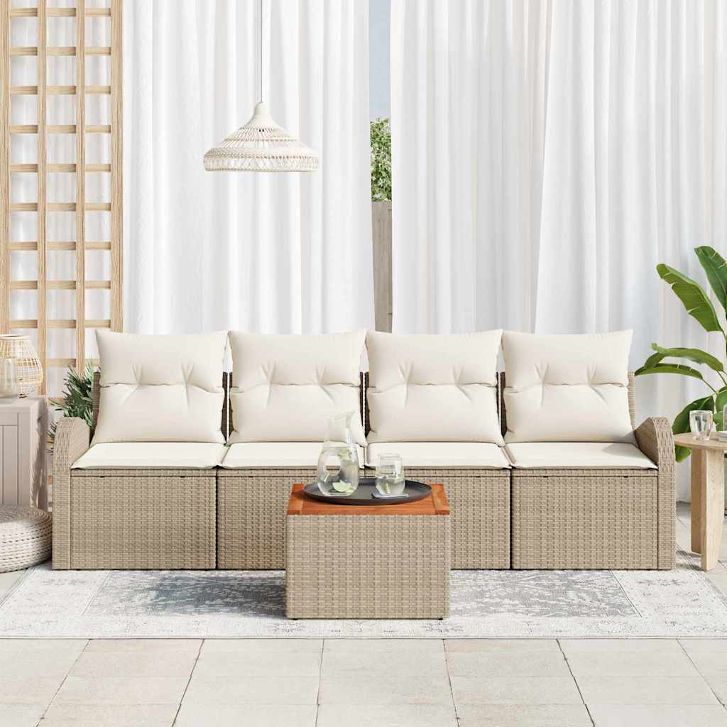 Conjunto de Sofá de Jardim 5 pcs Bege Rattan Sintético