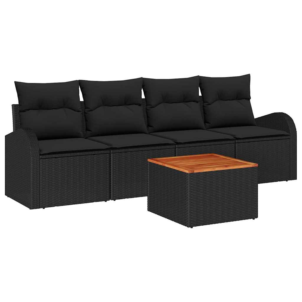Conjunto de Sofá de Jardim 5 pcs Preto Rattan Sintético