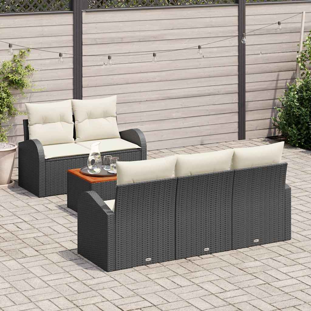 Conjunto de Sofá de Jardim 6 pcs Preto Rattan Sintético