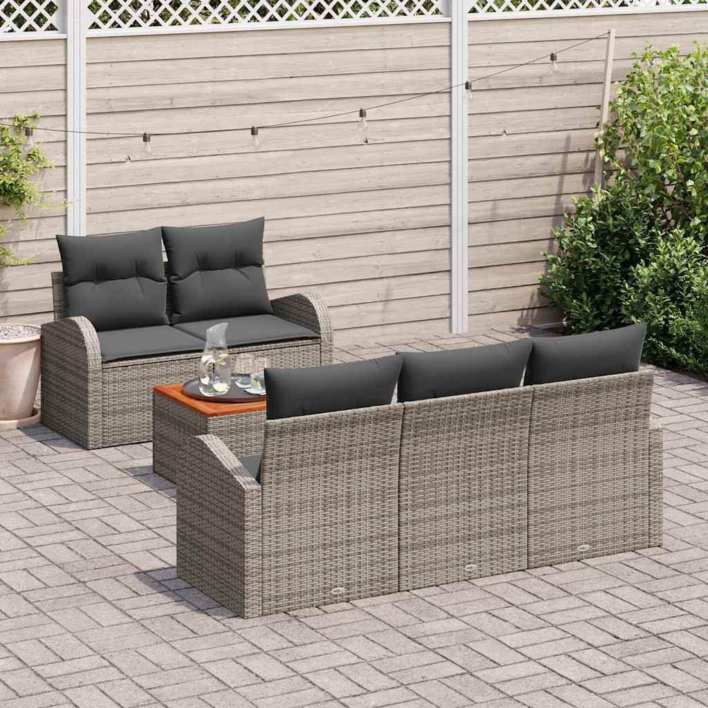 Conjunto de Sofá de Jardim 6 pcs Cinzeto Rattan Sintético