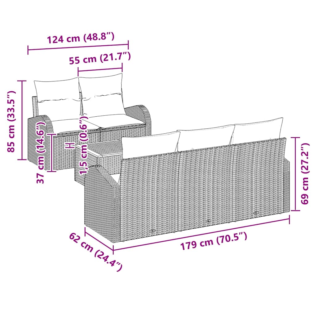 Conjunto de Sofá de Jardim 6 pcs Cinzeto Rattan Sintético