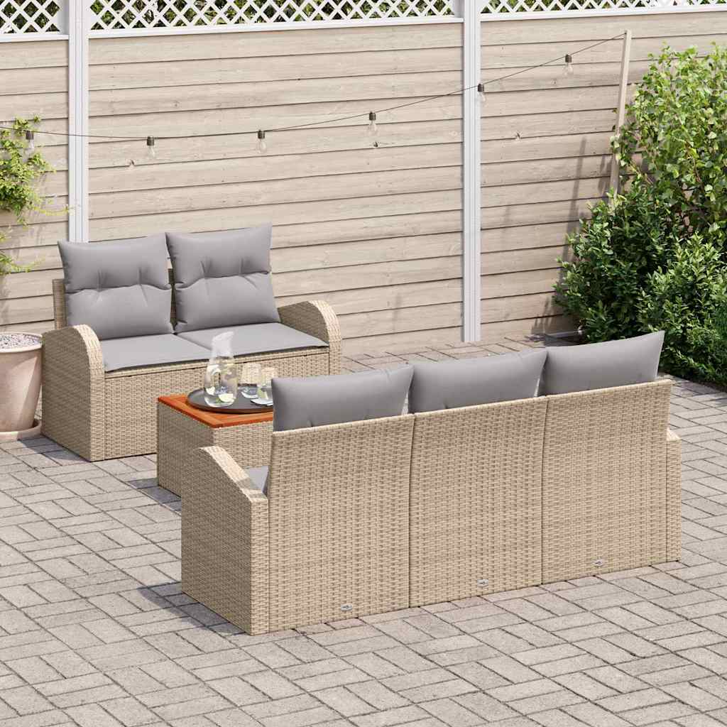 Conjunto de Sofá de Jardim 6 pcs Bege Rattan Sintético