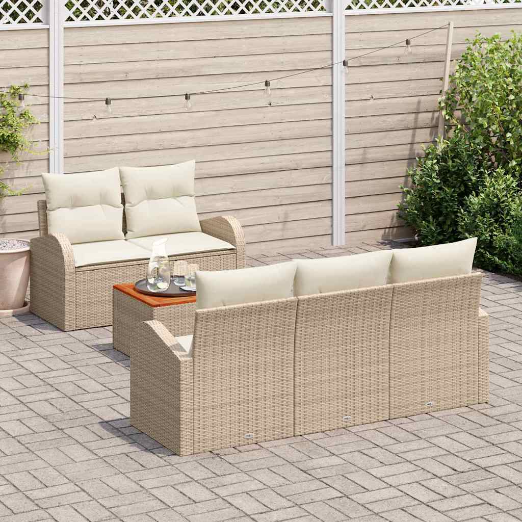 Conjunto de Sofá de Jardim 6 pcs Bege Rattan Sintético