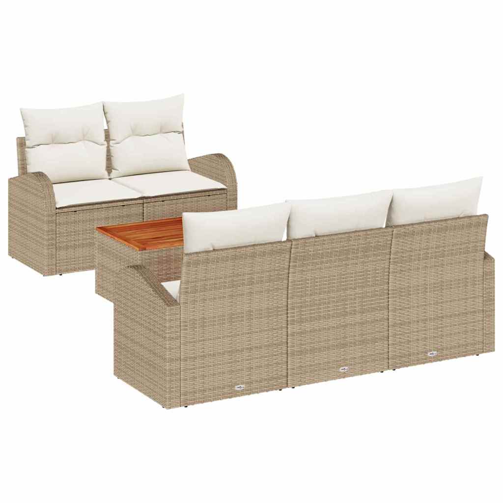 Conjunto de Sofá de Jardim 6 pcs Bege Rattan Sintético