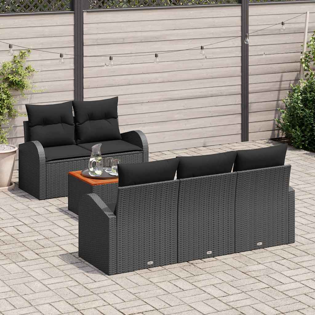 Conjunto de Sofá de Jardim 6 pcs Preto Rattan Sintético