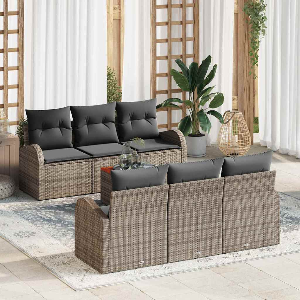 Conjunto de Sofá de Jardim 7 pcs Cinzeto Rattan Sintético
