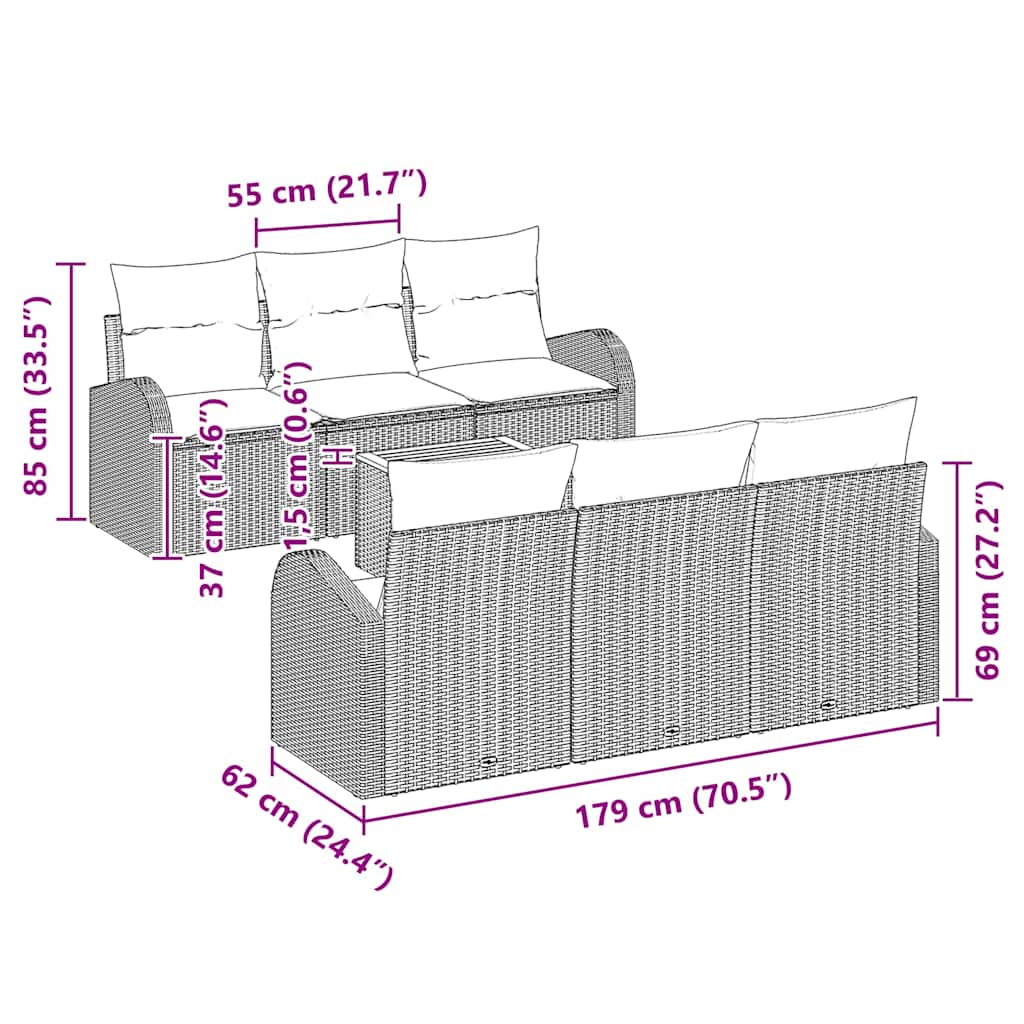 Conjunto de Sofá de Jardim 7 pcs Bege Rattan Sintético