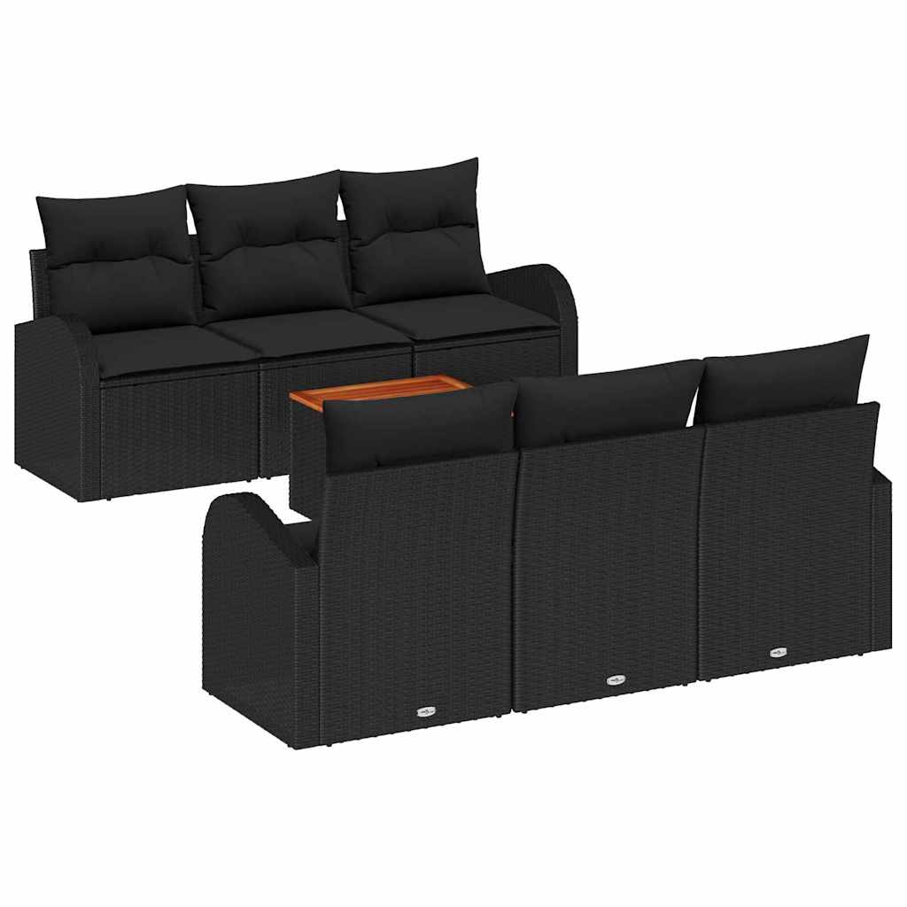 Conjunto de Sofá de Jardim 7 pcs Preto Rattan Sintético